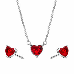Srebrny Komplet Serca z Czerwoną Cyrkonią - JubilerSezam.pl