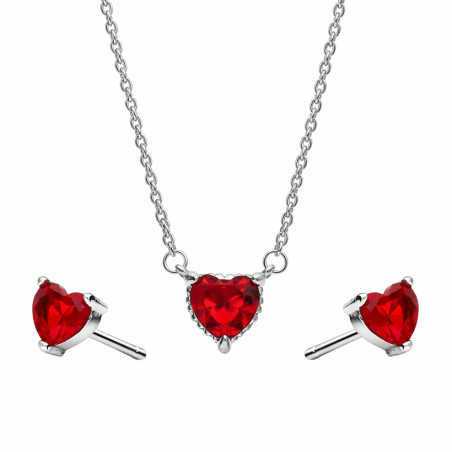 Srebrny Komplet Serca z Czerwoną Cyrkonią - JubilerSezam.pl