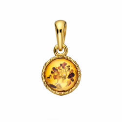 Komplet biżuterii srebrnej kolczyki i wisiorek koloru złotego z bursztynem koniakowym