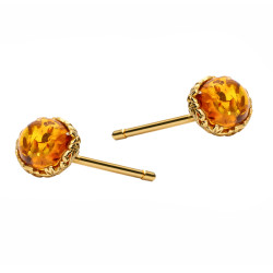 Komplet biżuterii srebrnej kolczyki i wisiorek koloru złotego z bursztynem koniakowym