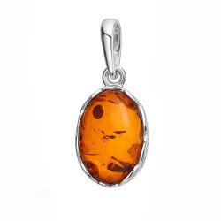 Komplet biżuterii kolczyki i wisiorek z owalnym bursztynem koniakowym