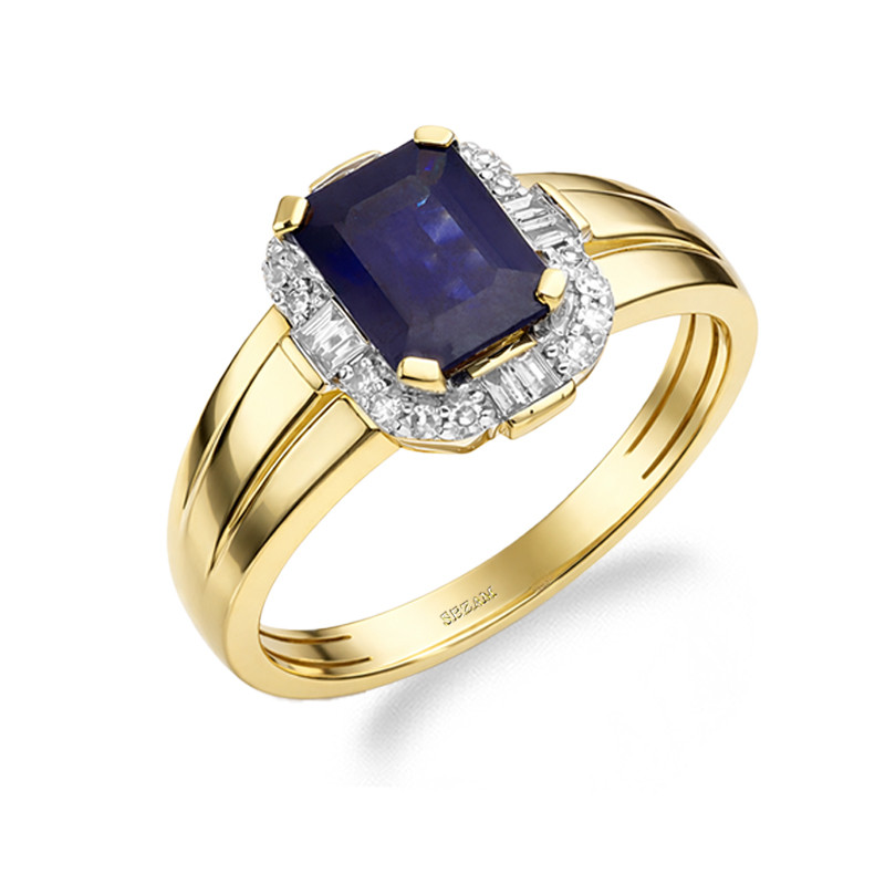 Pierścionek złoty z diamentami 0,16 ct i szafirem 1,45 ct, złoto 585