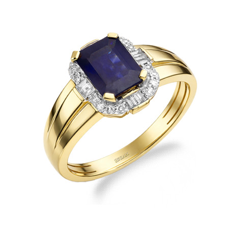 Pierścionek złoty z diamentami 0,16 ct i szafirem 1,45 ct, złoto 585