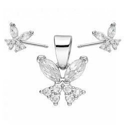 Komplet biżuterii kolczyki i wisiorek z motylkami cyrkonia biała