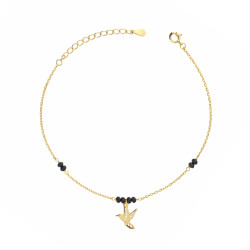 Bransoleta srebrna koloru złotego z kolibrem i kulkami fasetowanymi