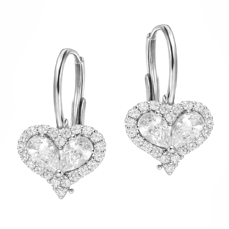 Kolczyki srebrne z serduszkiem z cyrkoniami, próba 925
