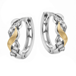 Kolczyki srebrne kółeczko przeplatane z cyrkoniami i blaszką 375