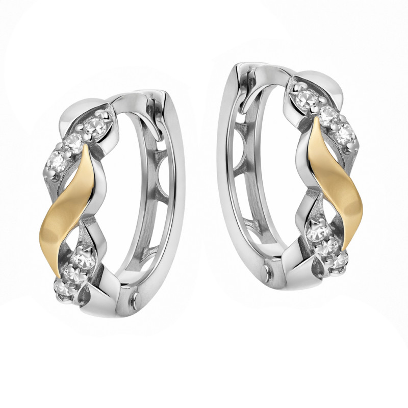 Kolczyki srebrne kółeczko przeplatane z cyrkoniami i blaszką 375