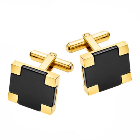 Spinki do mankietów ze stali w kolorze złoty z czarnym agatem