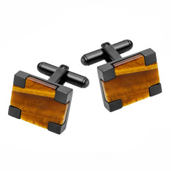 Spinki do mankietów stal czarna z tygrysim okiem