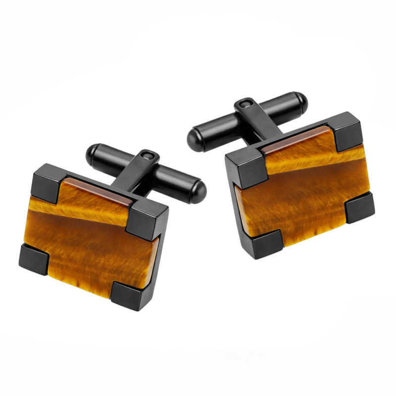 Spinki do mankietów stal czarna z tygrysim okiem