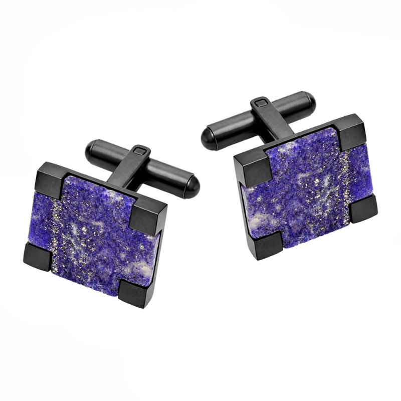 Spinki do mankietów czarna stal i lapis lazuli
