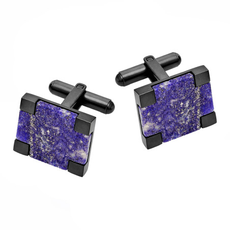 Spinki do mankietów czarna stal i lapis lazuli