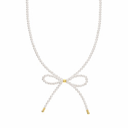 Naszyjnik z perłami i kokardką, srebro 925 koloru złotego