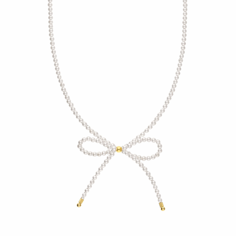 Naszyjnik z perłami i kokardką, srebro 925 koloru złotego
