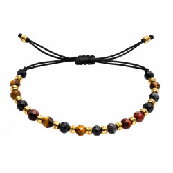 Bransoletka sznurkowa z fasetowanym tygrysim okiem i srebrnymi elementami w próbie 925