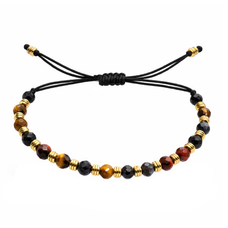 Bransoletka sznurkowa z fasetowanym tygrysim okiem i srebrnymi elementami w próbie 925