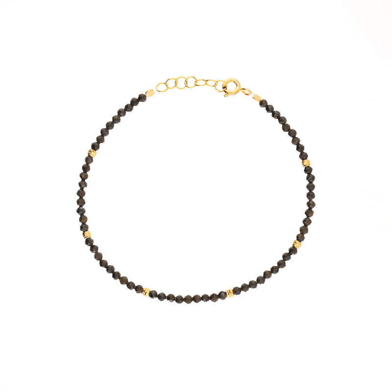 Bransoletka złota próba 585 z fasetowanymi bronzytami