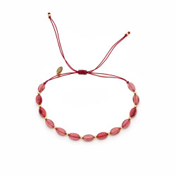 Bransoletka sznurkowa z granatami i elementami ze srebra 925 koloru złotego