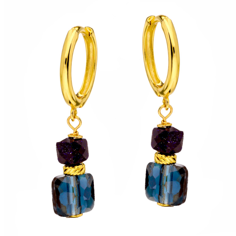 Kolczyki koła z wiszącą nocą Kairu i kryształkiem Swarovski, srebro 925 koloru złotego