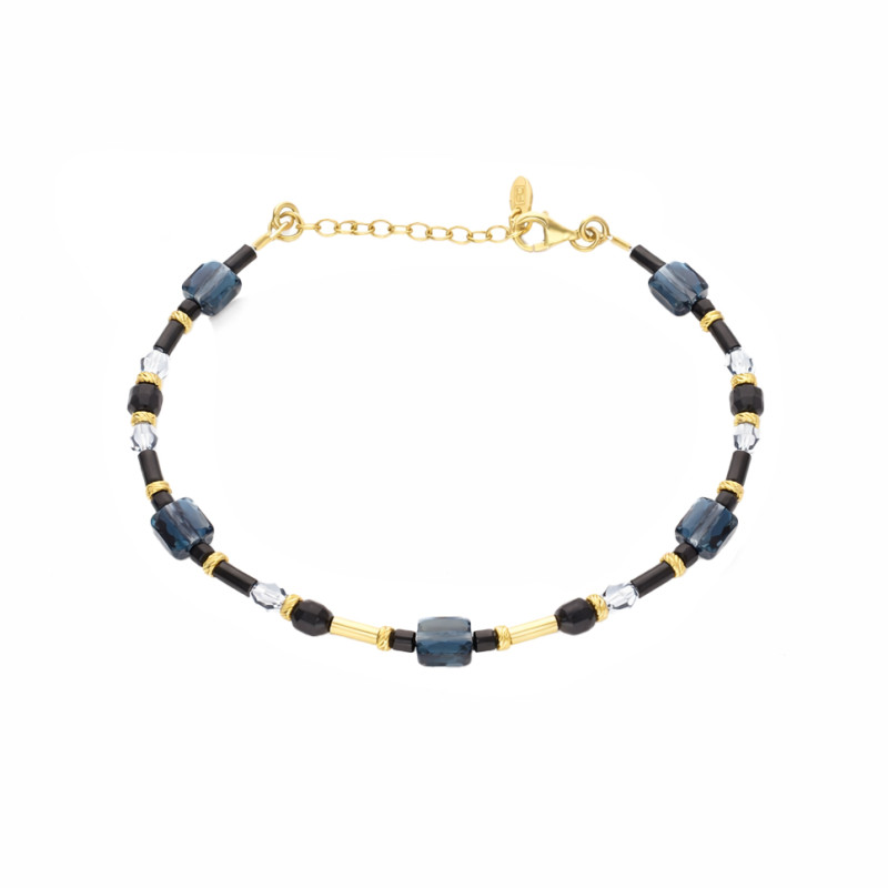 Bransoletka z nocą Kairu i kryształkami Swarovski, srebro 925 koloru złotego