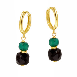 Kolczyki z agatami fasetowanymi koloru czarnego i zielonego, srebro 925 koloru złotego