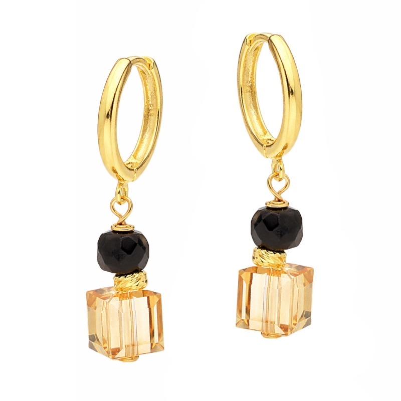 Kolczyki wiszące spinel i kryształ Swarovski, srebro 925 koloru złotego