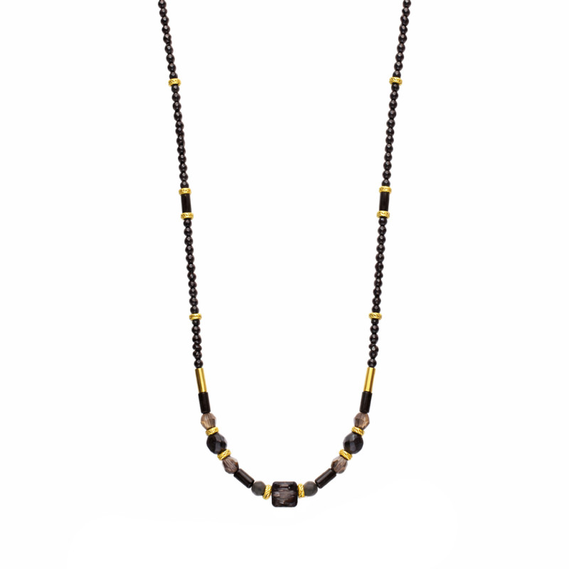 Naszyjnik z kamieniami i fasetowanymi i hematytami, srebrne elementy próby 925 koloru złotego