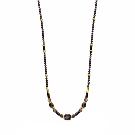 Naszyjnik z kamieniami i fasetowanymi i hematytami, srebrne elementy próby 925 koloru złotego