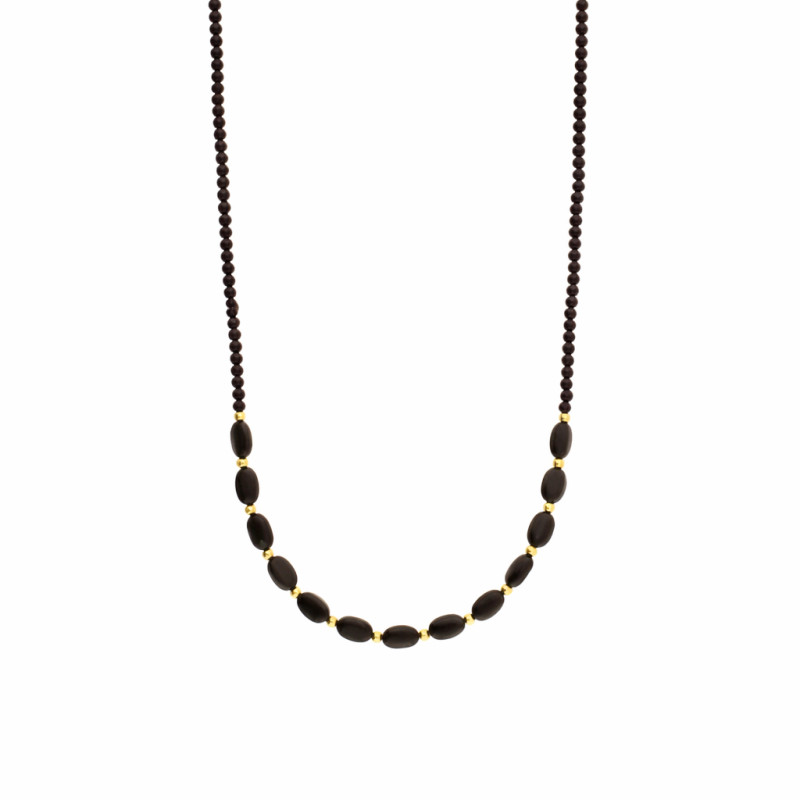 Naszyjnik z czarnymi turmalinami i srebrnymi elementami próby 925 w kolorze złotym