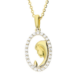 Zestaw komunijny złoty 585 – medalik Matka Boska, łańcuszek rolo