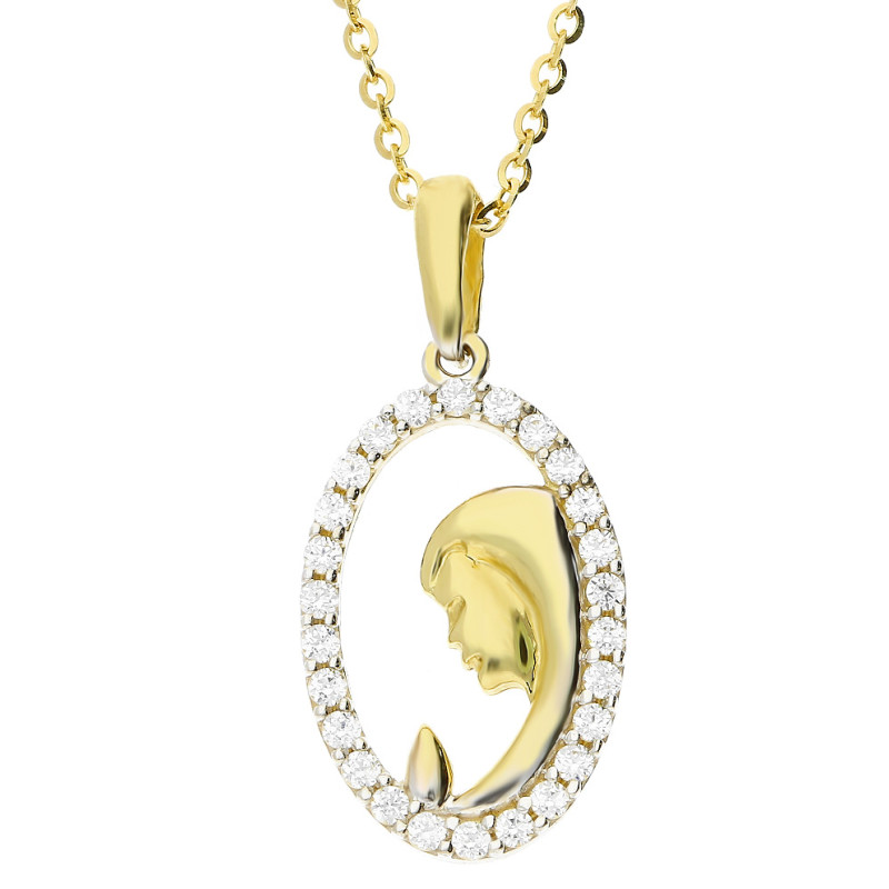 Zestaw komunijny złoty 585 – medalik Matka Boska, łańcuszek rolo