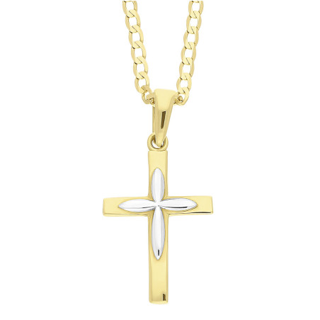 Zestaw komunijny złoty 585 – krzyżyk dwukolorowy, łańcuszek pancer
