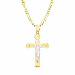 Zestaw komunijny złoty 585 – krzyżyk dwukolorowy, łańcuszek pancer