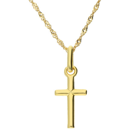 Zestaw komunijny złoty 585 – łańcuszek singapur i krzyżyk