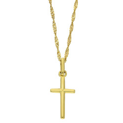 Zestaw komunijny złoty 585 – łańcuszek singapur, gładki krzyżyk