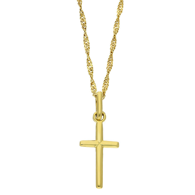Zestaw komunijny złoty 585 – łańcuszek singapur, gładki krzyżyk