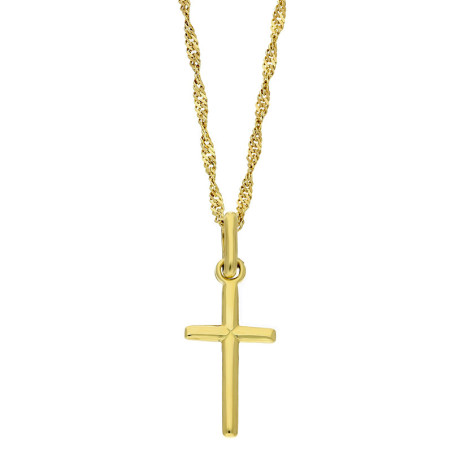 Zestaw komunijny złoty 585 – łańcuszek singapur, gładki krzyżyk