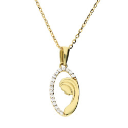 Zestaw komunijny złoty 375 – medalik Matka Boska z cyrkoniami, łańcuszek rolo