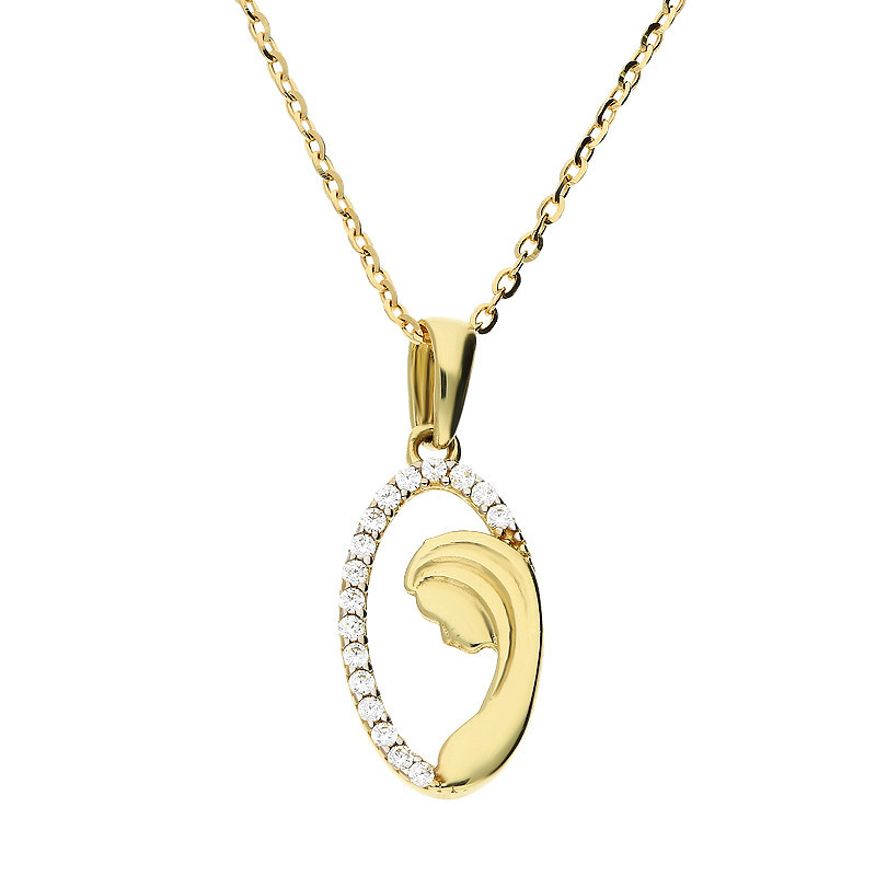 Zestaw komunijny złoty 375 – medalik Matka Boska z cyrkoniami, łańcuszek rolo