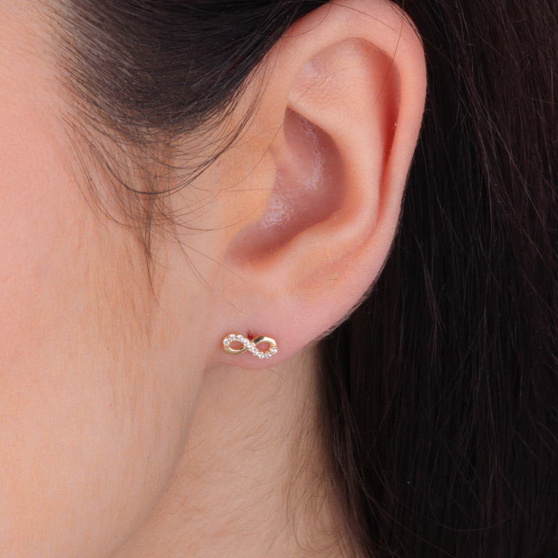 Kolczyki infinity ramka z cyrkoniami, złoto 375