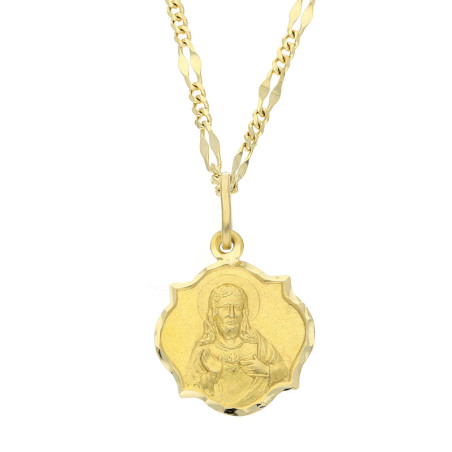 Zestaw komunijny złoty 585 – medalik szkaplerz i łańcuszek Figaro