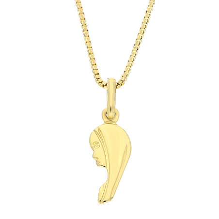 Zestaw komunijny złoty – medalik 333 Matka Boska profil i łańcuszek kostka 375