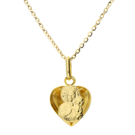 Zestaw komunijny złoty – Matka Boska Częstochowska 3D serce 333 i łańcuszek rolo 375