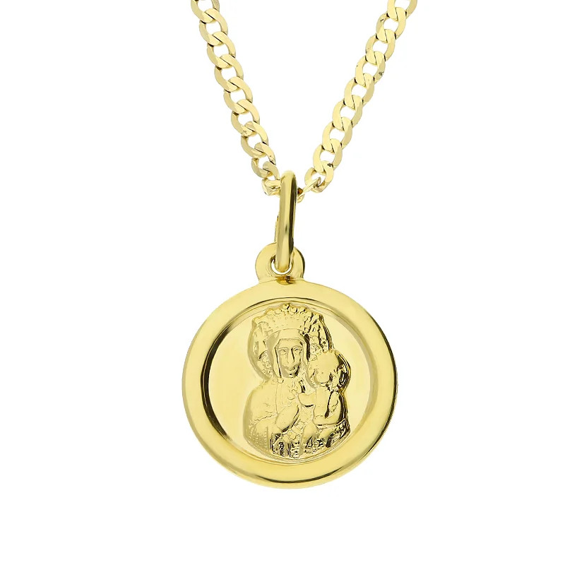 Zestaw komunijny złoty – medalik 333 Matka Boska i łańcuszek pancer 375