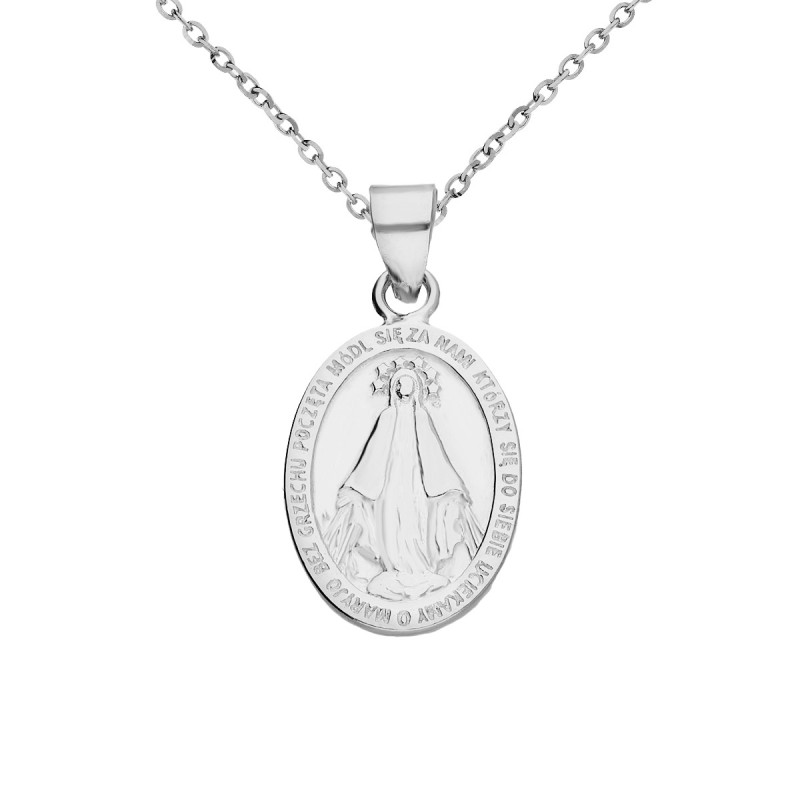 Zestaw komunijny srebrny 925 – Niepokalana rodowana i łańcuszek rolo