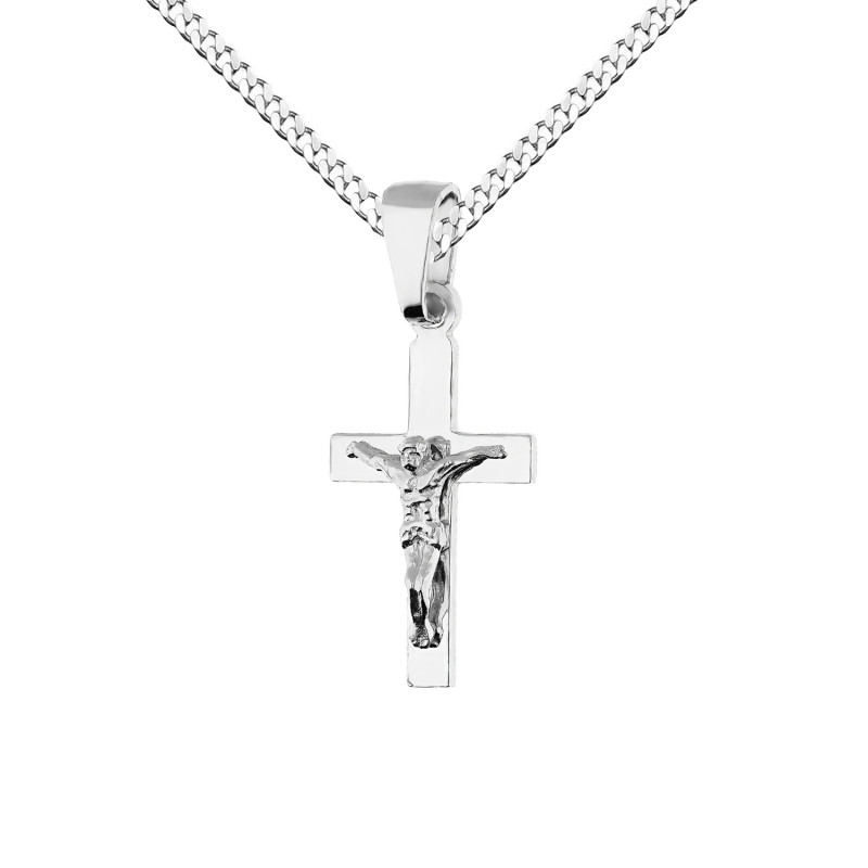 Zestaw komunijny srebrny 925 – krzyżyk z Jezusem i łańcuszek pancer