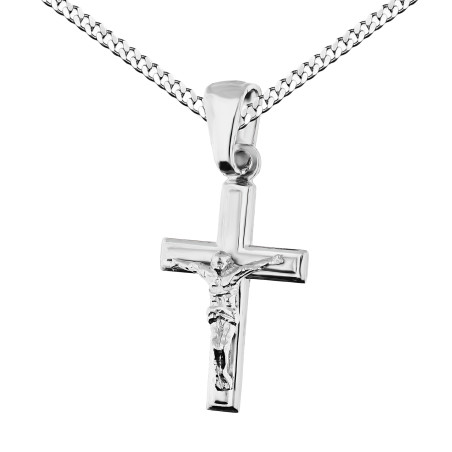 Zestaw komunijny srebrny 925 – krzyżyk z Jezusem i łańcuszek pancer
