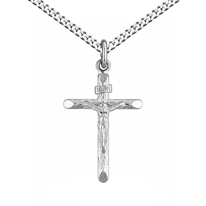 Zestaw komunijny srebrny 925 – krzyżyk drewniana struktura i łańcuszek pancer