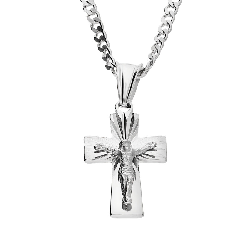 Srebrny krzyżyk kwadratowy z łańcuszkiem pancer – zestaw srebro 925